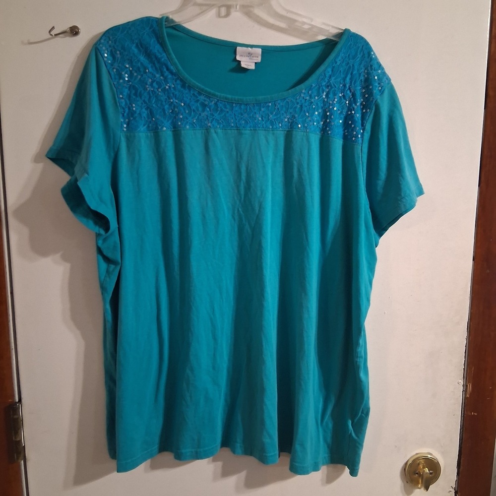 Vintage 90s Y2k Jaclyn Smith Pullover Top Shirt Turquoise Sequined 3X Nostalgia!